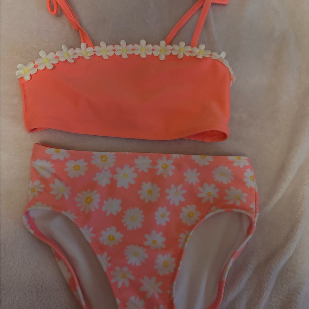 Cat & Jack Coral Daisy Print Two-Piece Swimsuit